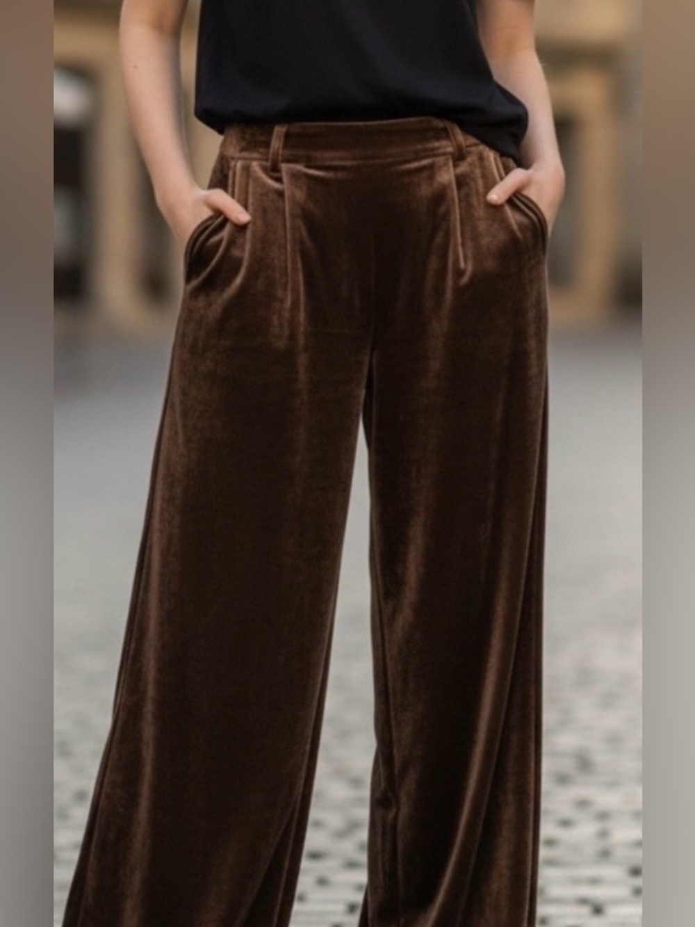 ENTRO Plum/Brown Velvet Wide-Leg Maxi